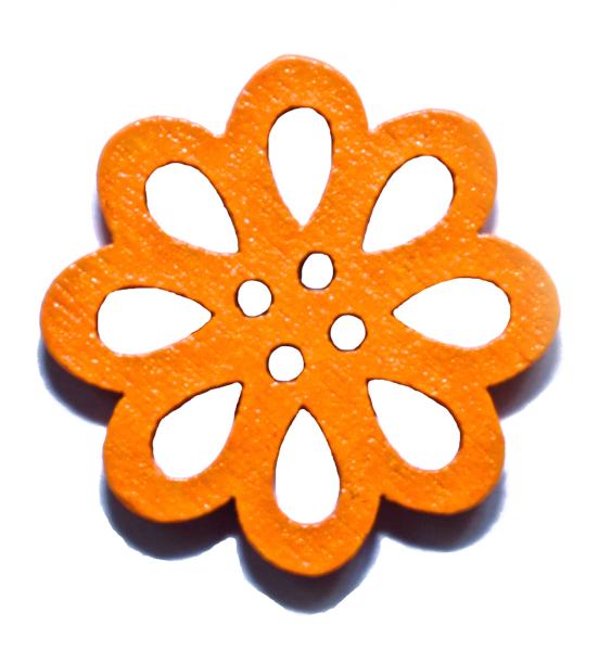 Kids button as blossom of wood in orange 20 mm 0,79 inch